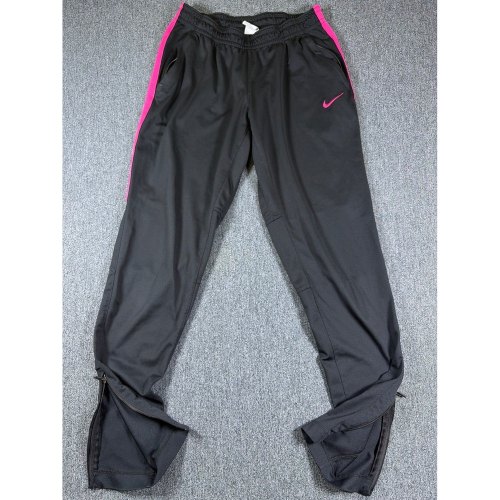 Nike Dri-FIT Soccer Training Pants Womens Medium Black Pink Stripe Ankle Zip